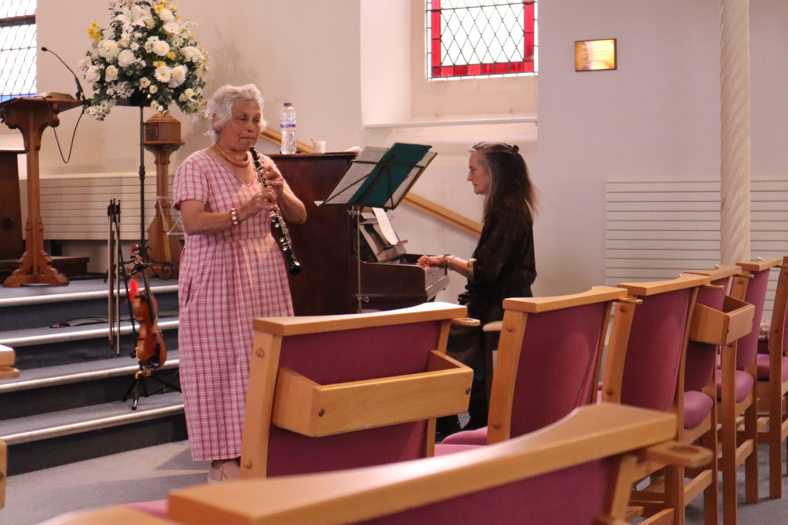 Solo oboist plays in church
