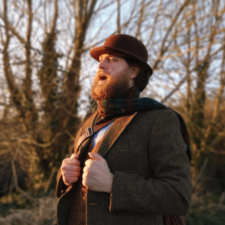 Man singing in forest