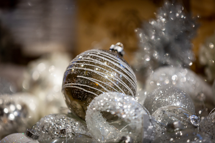 soft focus gold and silver christmas baubles